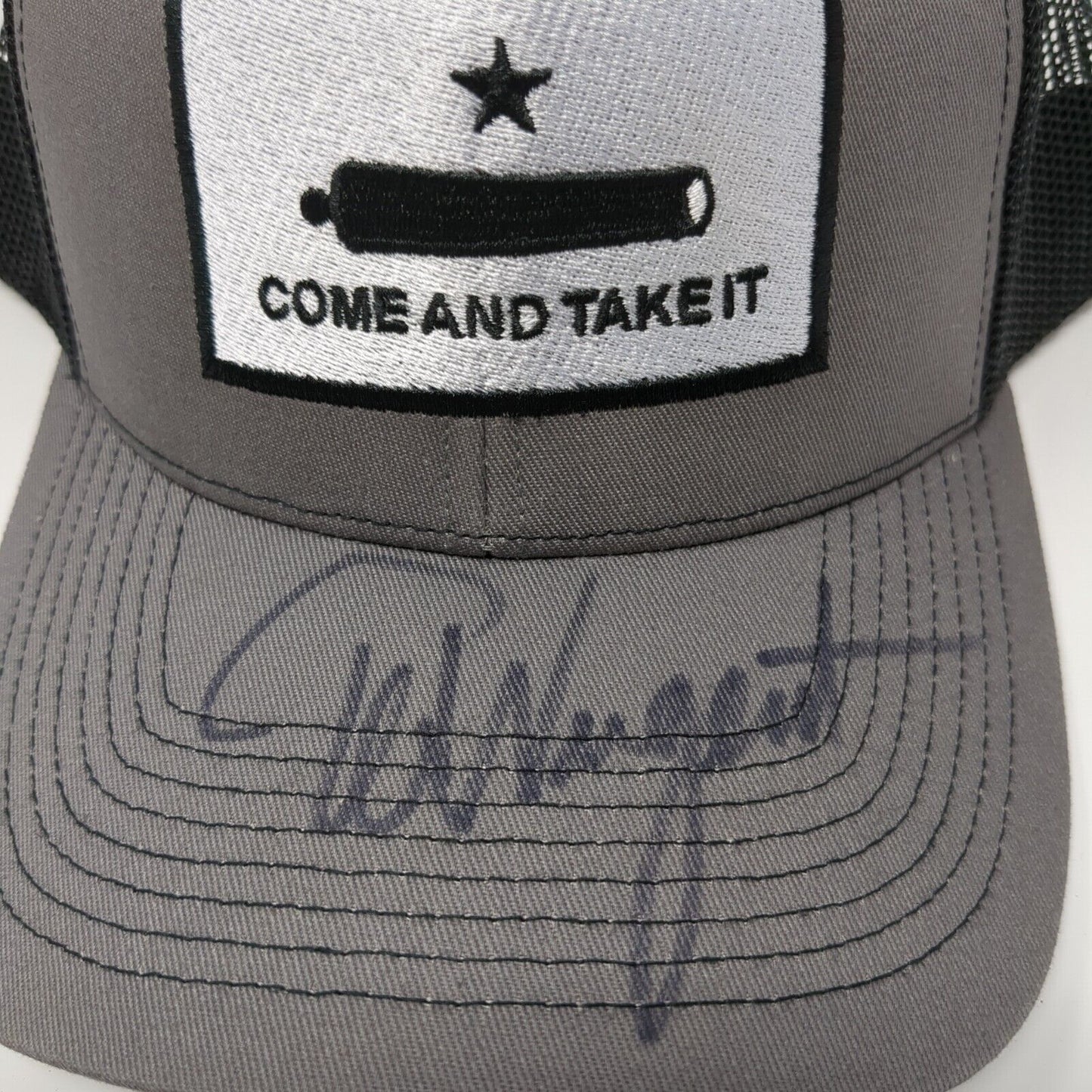 Come And Take It Snapback Trucker Hat Gray OS Adjustable Mesh Back Authographed