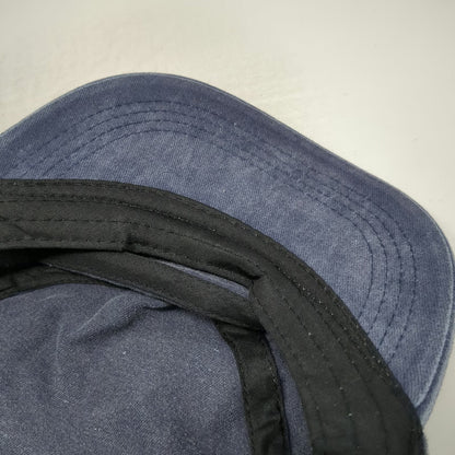 Army Cap Blue One Size Washed Denim Flat Top Adjustable Strapback Buckle Hat