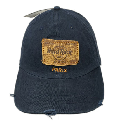 Hard Rock Cafe Baseball Cap Blue One Size Paris Distressed Strapback Cotton Hat