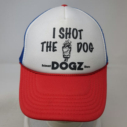 Otto Trucker Hat White Blue Red One Size Mesh Back Snapback Hot Dog Shot Graphic