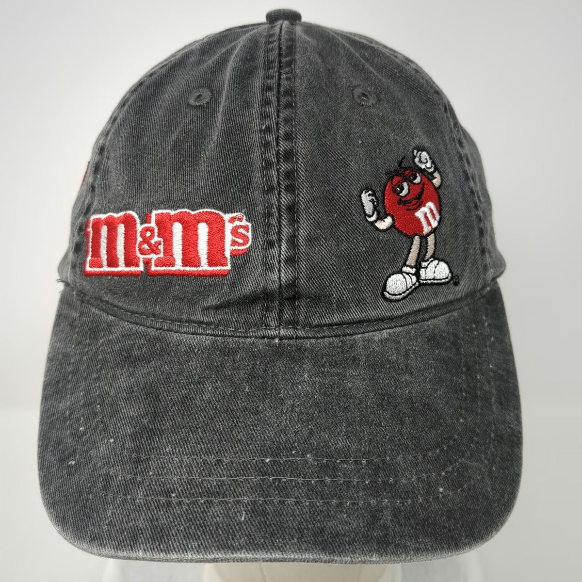 M&M's World Baseball Cap Gray One Size All Over Red Character Embroidered Hat