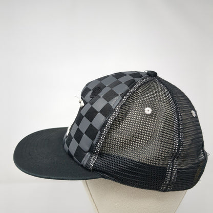 Domo Domo-Kun Snapback Mesh Back Hat Black Gray Checkered Mouth Foam