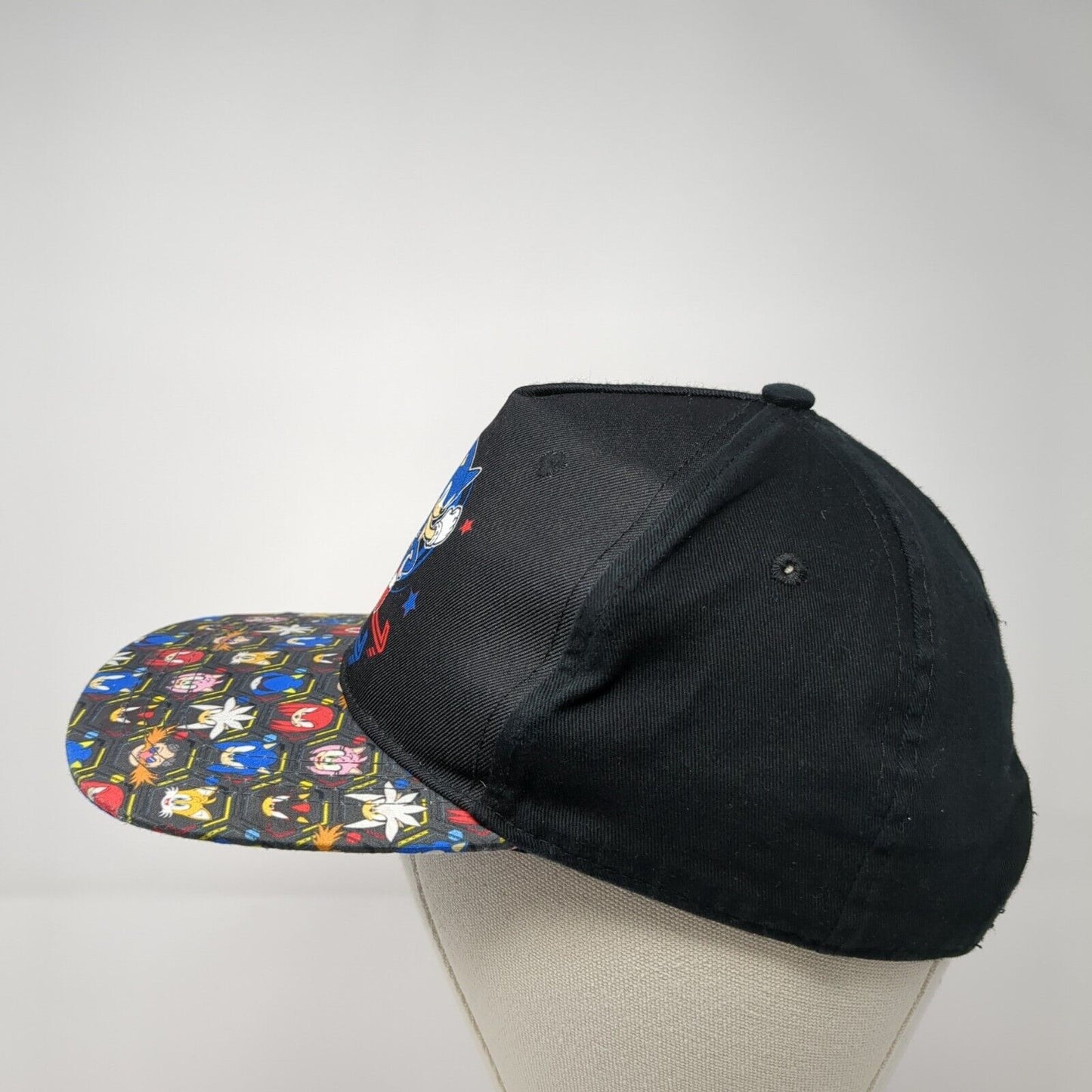 Sonic The Hedgehog Snapback Hat Black OS Adjustable Vented Holes 6 Panel SEGA