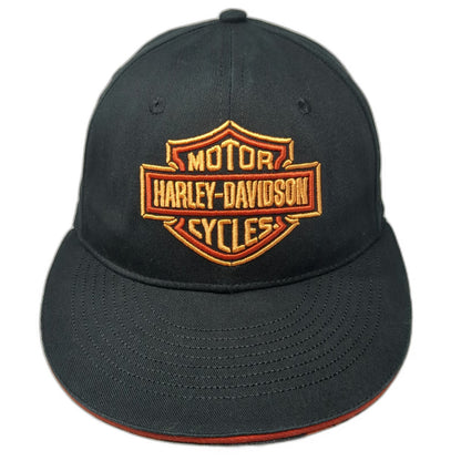 Harley-Davidson Baseball Cap Black Orange Gold S Fitted Shield Logo Eagle Hat