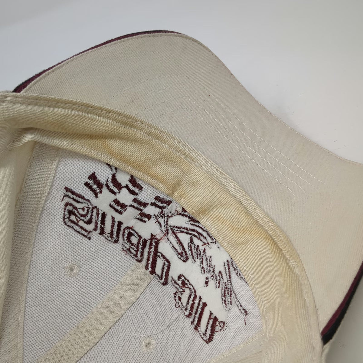 Choko Snap-on Racing Baseball Cap Beige One Size Checkered Flag Embroidered Hat