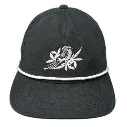 atonal 5 Panel Black Hat One Size Snapback Rope Bird Bayside 25 Nylon Cotton