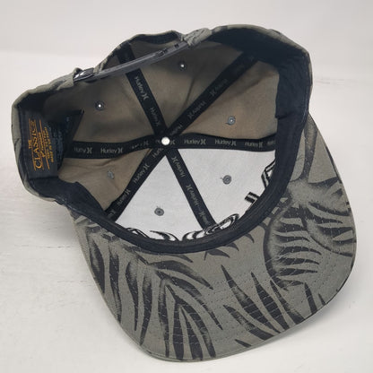 Hurley Snapback Hat Gray One Size Aloha Tropical Leaf Print Flat Brim Surf