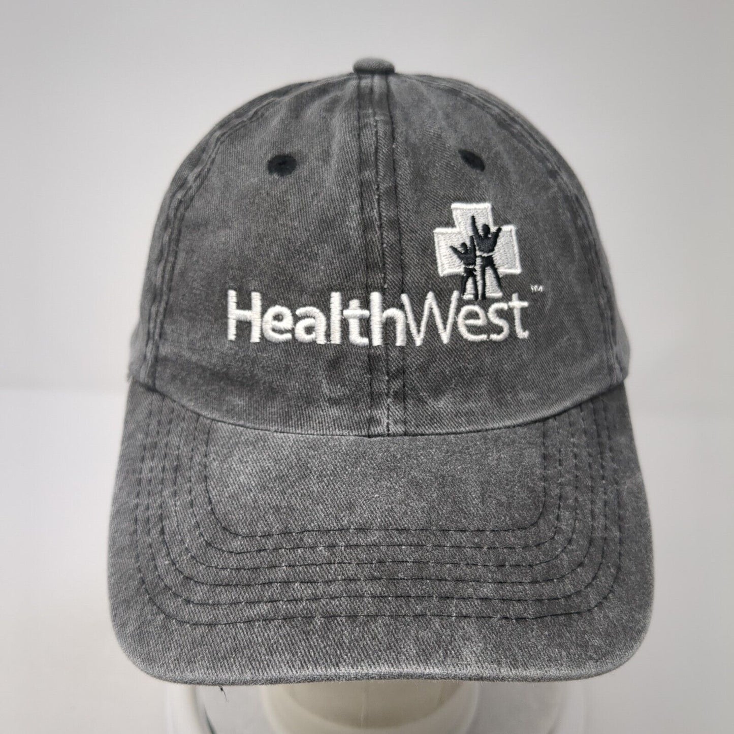 HealthWest Strapback Hat Gray One Size Embroidered Solid Vent Holes