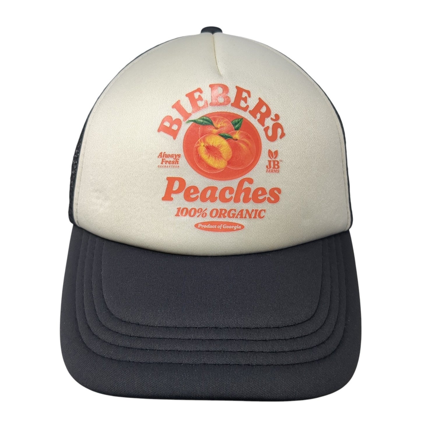 Bieber's Peaches Snapback Trucker Hat Black One Size Mesh Back Cotton On