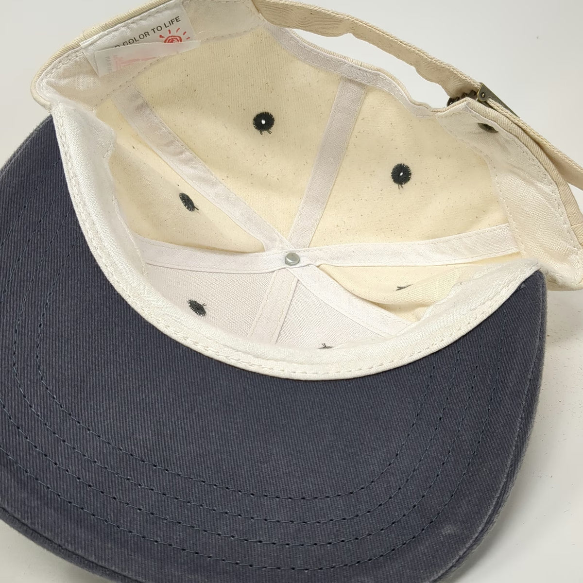 Del Sol Baseball Cap Beige One Size Blue Contrast Brim Embroidered Sun Logo Hat