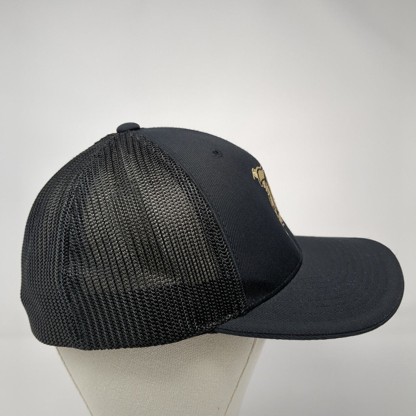 Old English K Fitted Trucker Hat Black 7 3/8-8 Mesh Back Pacific Headwear