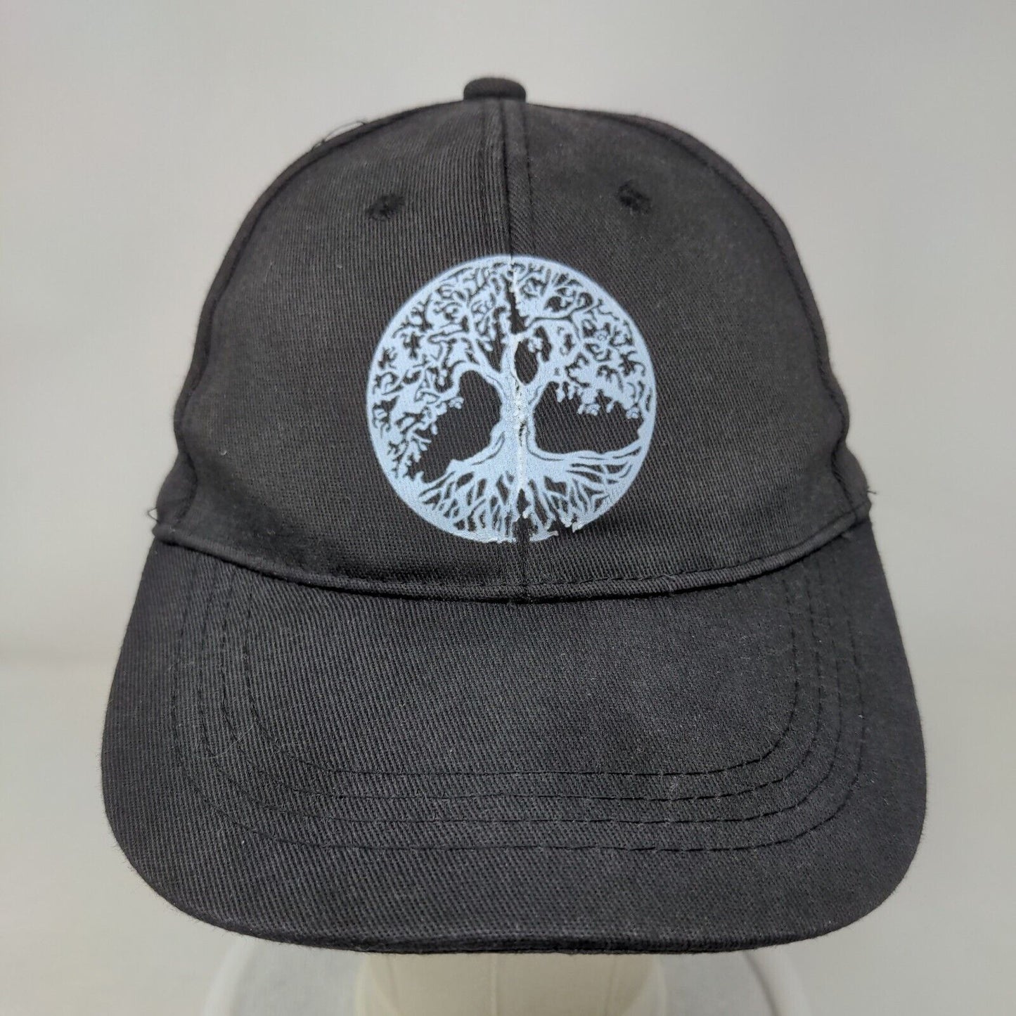 Tree of Life Slideback Hat Black One Size Adjustable Vented Holes 6 Panel Cotton