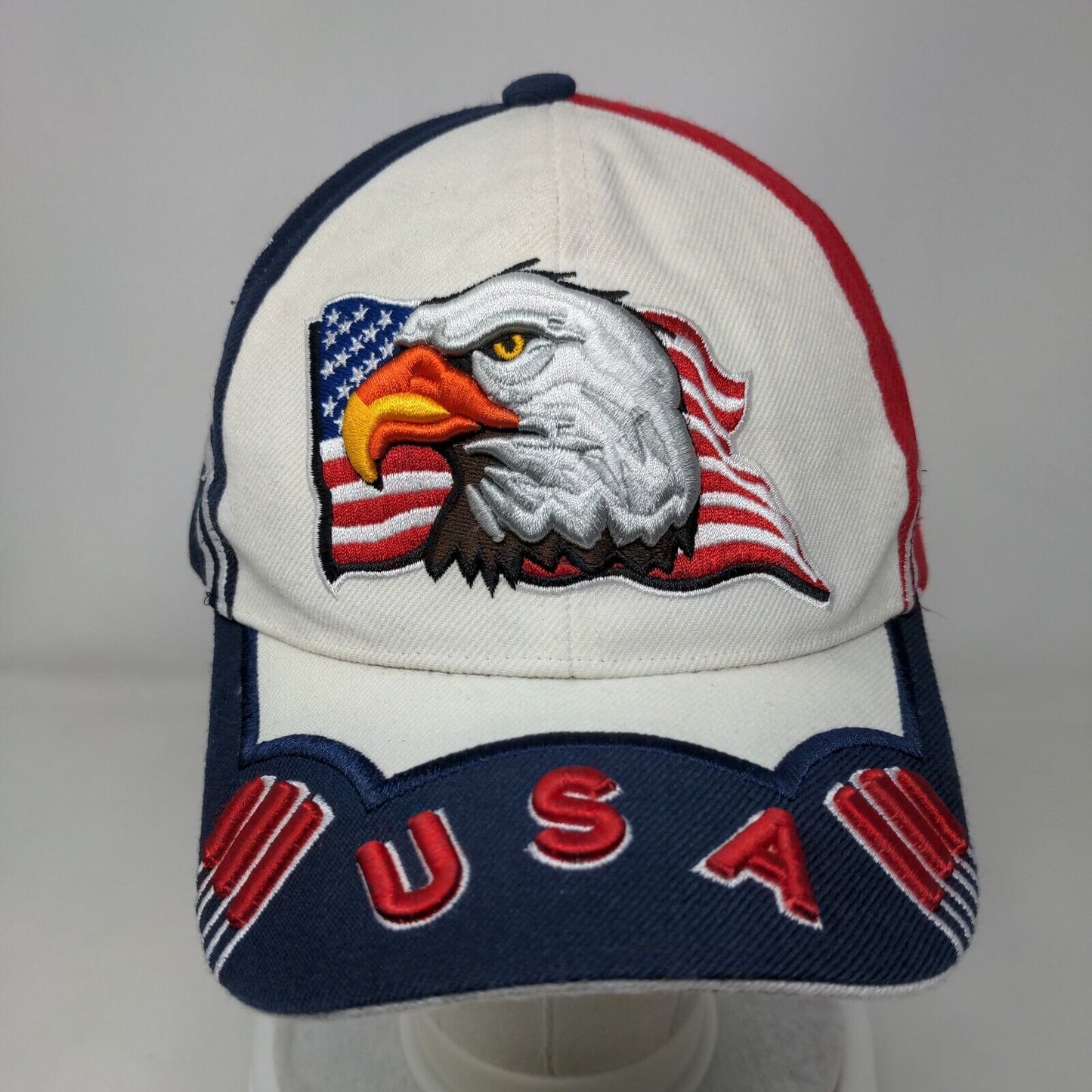 American Flag Eagle Strapback Hat Multi OSFA Embroidered Colorblock