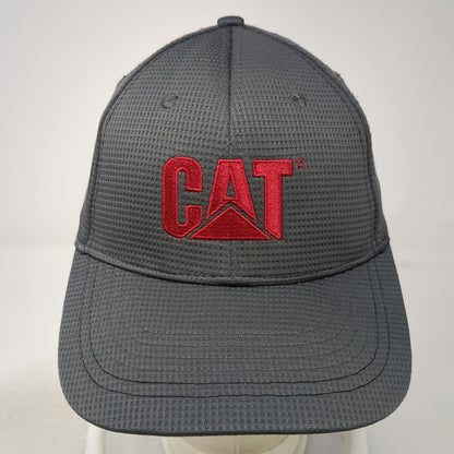 CAT Baseball Cap Gray Red One Size Textured Mesh Fabric Fitted Hat Work Logo