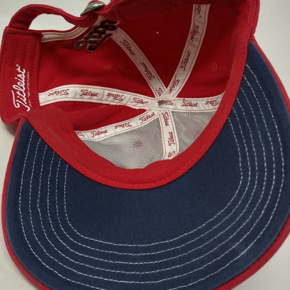 Titleist Baseball Cap Red OSFM Adjustable Cotton Blue Logo Contrast Stitch Hat