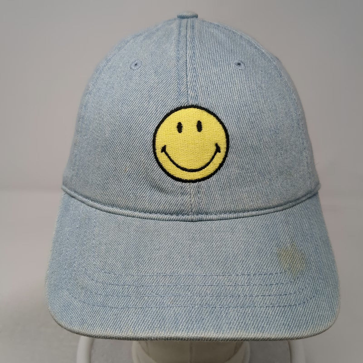American Eagle Baseball Cap Blue One Size Denim Smiley Face Slideback Cotton Hat
