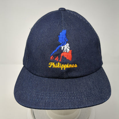 Philippines Slideback Hat Blue One Size Adjustable Embroidered Denim 6 Panel