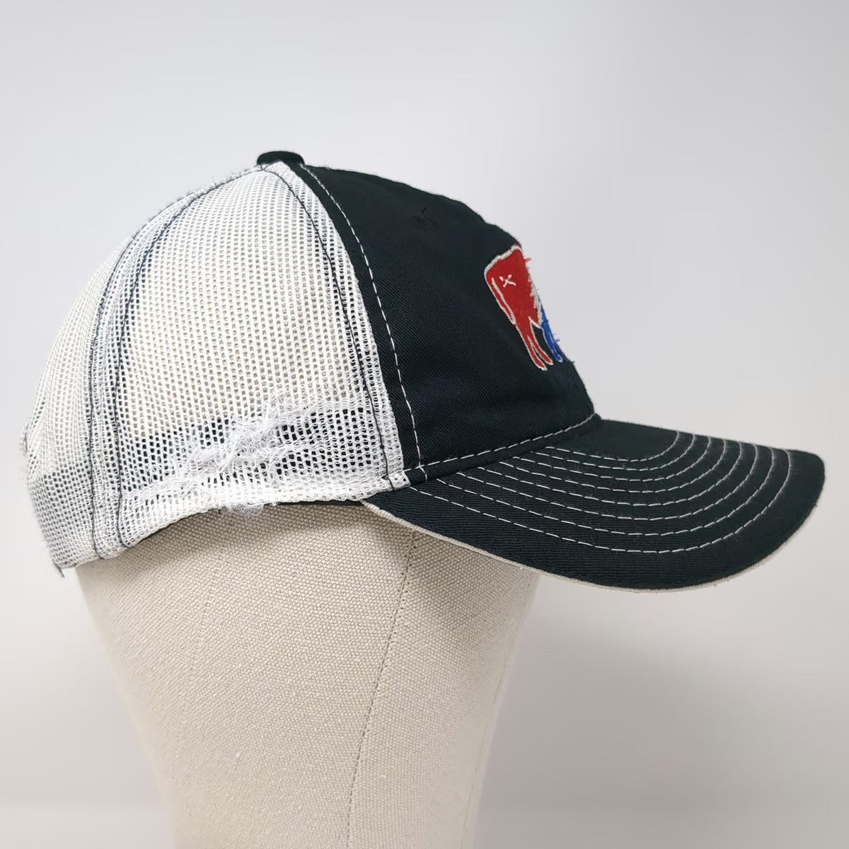 Bison Union Trucker Hat Black White One Size Snapback Mesh Embroidered Buffalo