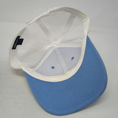 Port Authority Trucker Hat Blue White One Size Saltwater Cowboys Leather Patch