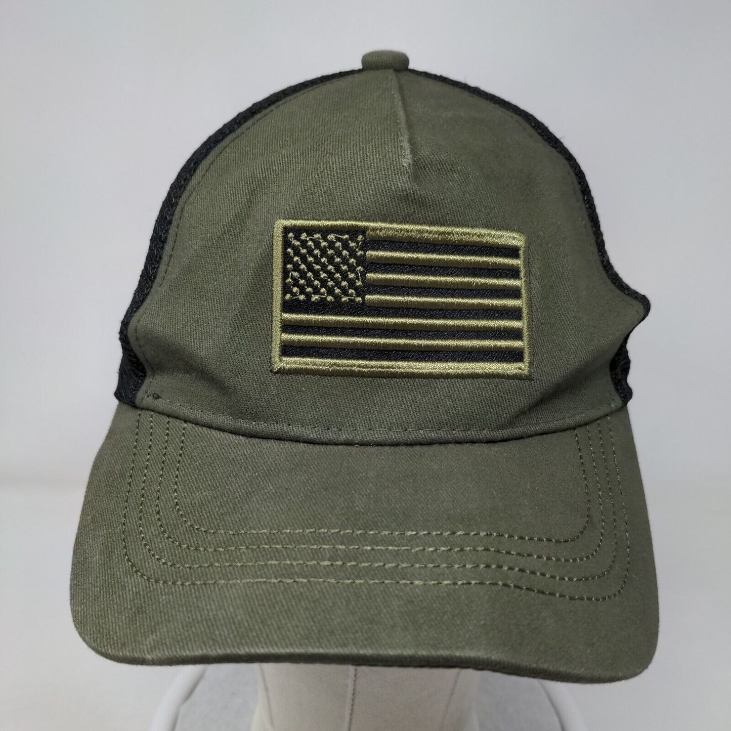 American Flag Snapback Mesh Back Trucker Hat Green One Size Colorblock