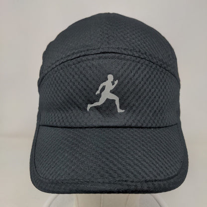 Running Logo Strapback Hat Black One Size Adjustable Breathable Outdoor