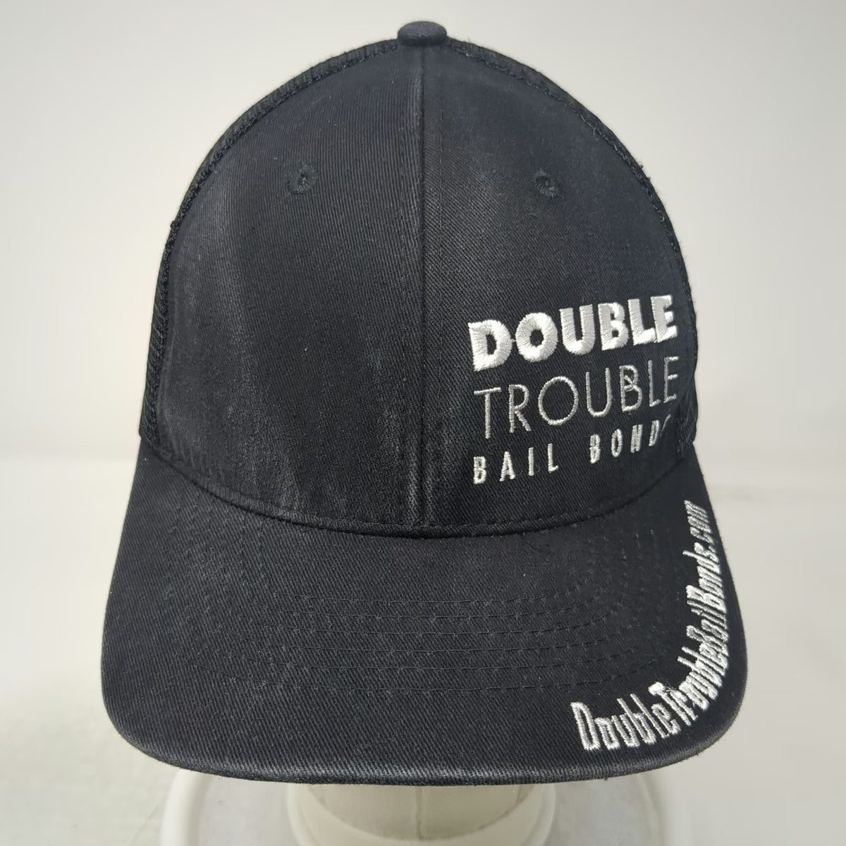 VIE Trucker Hat Black White One Size Snapback Double Trouble Bail Bonds Mesh