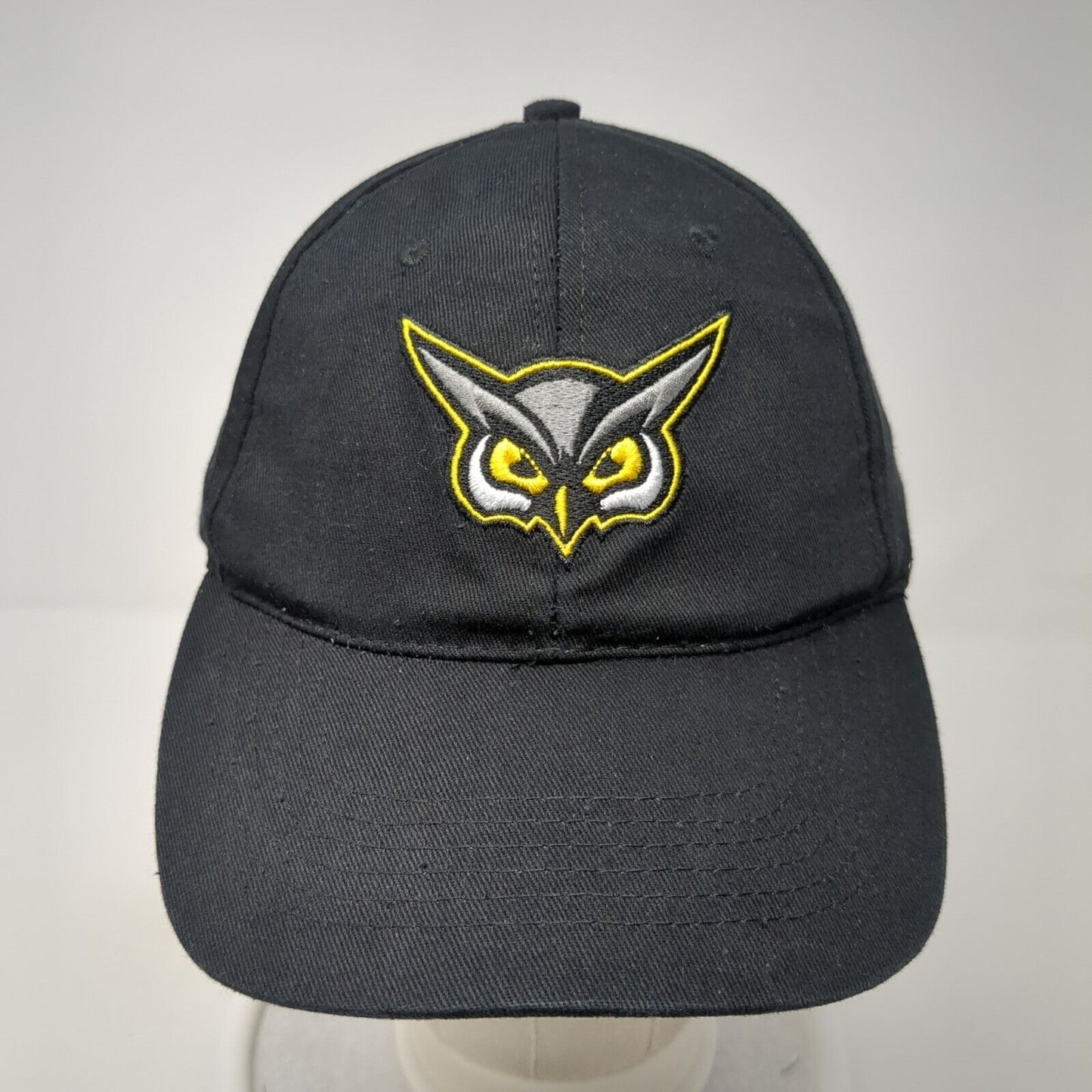 Hoots Strapback Hat Black One Size Adjustable Embroidered 6 Panel Cotton APC