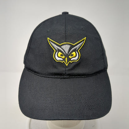 Hoots Strapback Hat Black One Size Adjustable Embroidered 6 Panel Cotton APC