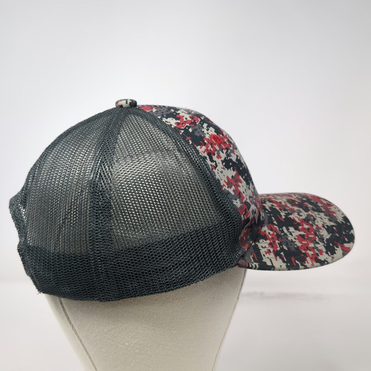 Port Authority Trucker Hat Gray One Size Digital Camo Red Cross Mesh Snapback