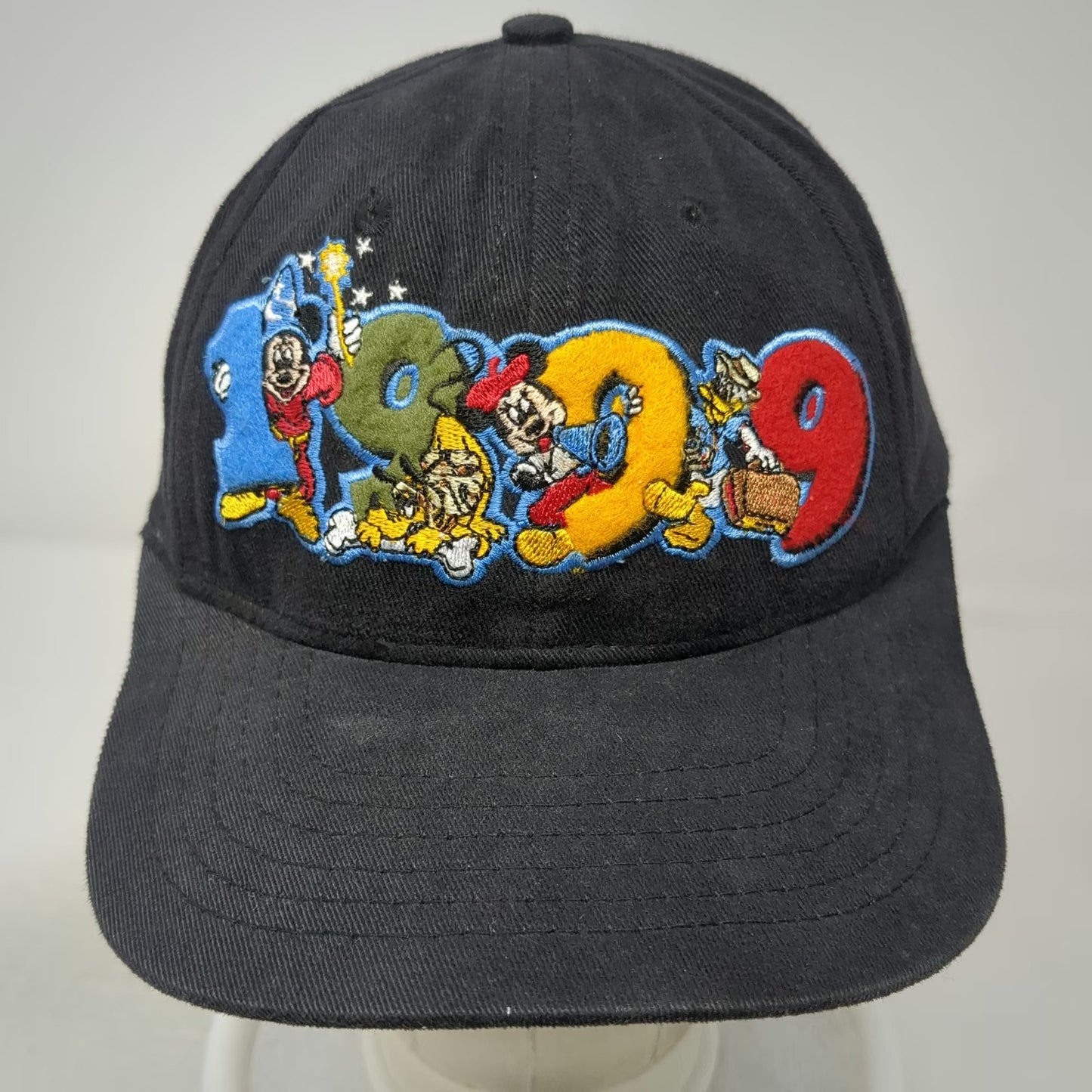 Walt Disney World Snapback Hat Black Vintage 1999 Mickey Mouse Pluto Goofy