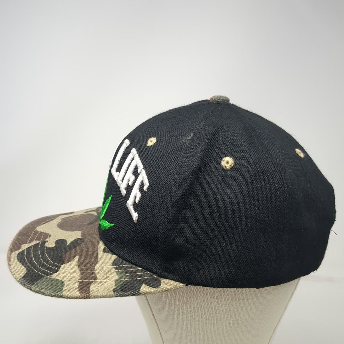 Snapback Black Green Camo Hat One Size High Life Marijuana Leaf 3D Embroidery