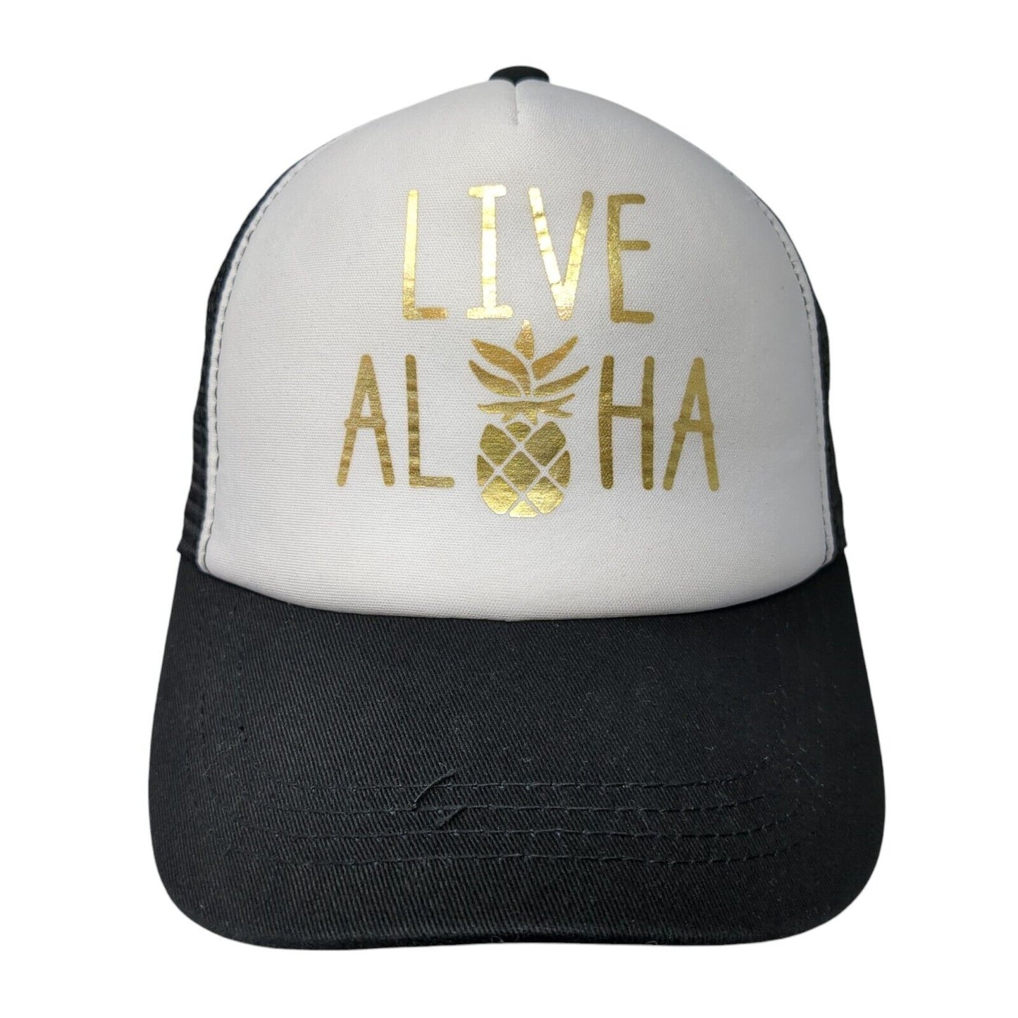 Live Aloha Snapback Mesh Back Trucker Hat Black One Size Colorblock
