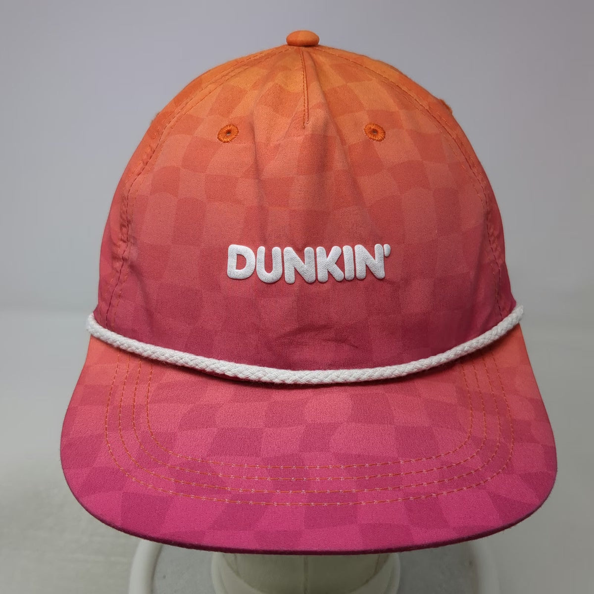 Dunkin' 5 Panel Orange Hat One Size Rope Checkered Gradient Snapback Polyester
