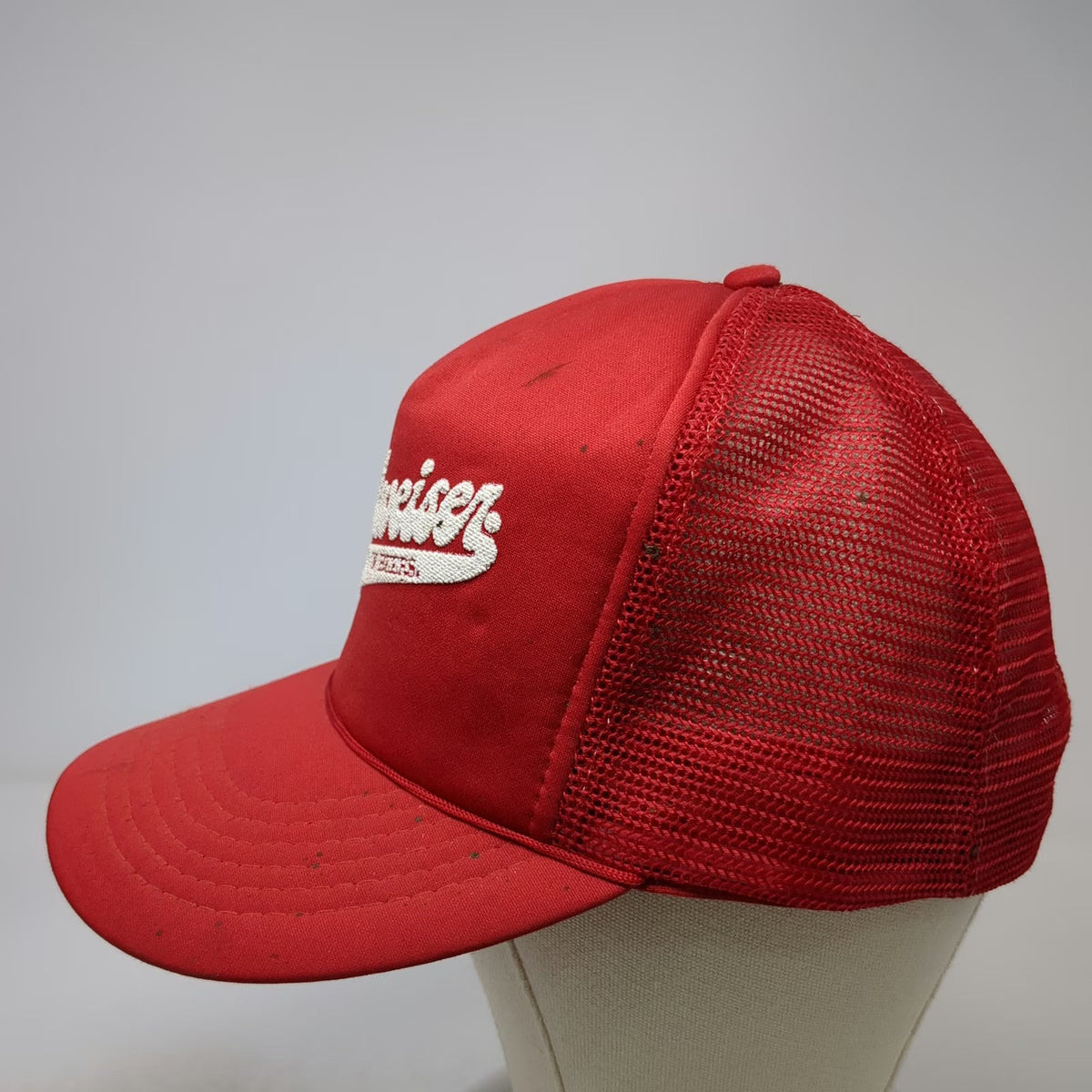 Budweiser King of Beers Trucker Hat Red OS Snapback Mesh Rope Logo Foam Vintage