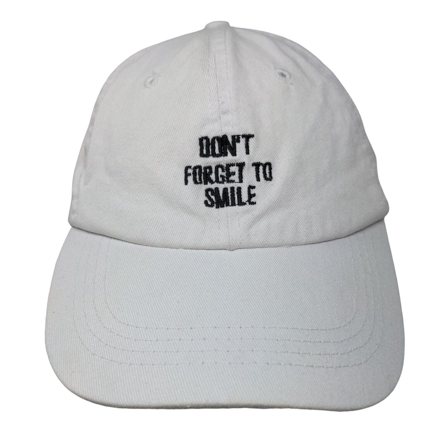 Don't Forget To Smile Slideback Hat White OS Adjustable Embroidered 6 Panel