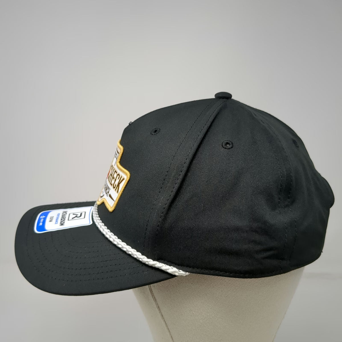 Richardson 5 Panel Hat Black One Size Boot Check Sports Ranch Rope Snapback