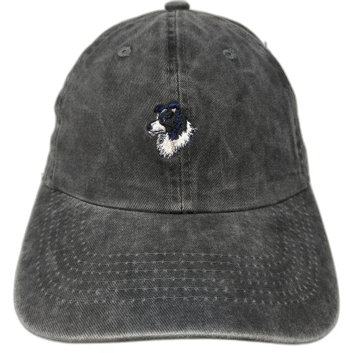 Nissi Caps Baseball Cap Gray One Size Embroidered Border Collie Dog Washed Hat