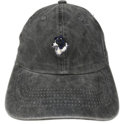 Nissi Caps Baseball Cap Gray One Size Embroidered Border Collie Dog Washed Hat