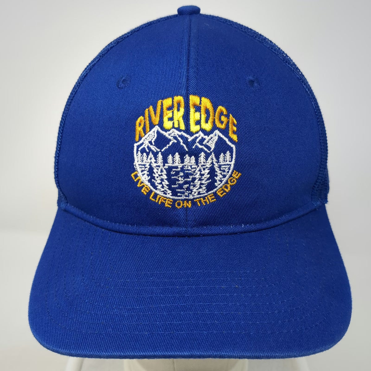 Port Authority Trucker Hat Blue One Size Mesh Back Snapback Mountains Graphic
