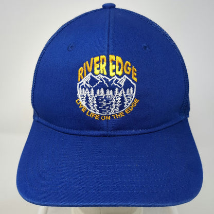 Port Authority Trucker Hat Blue One Size Mesh Back Snapback Mountains Graphic