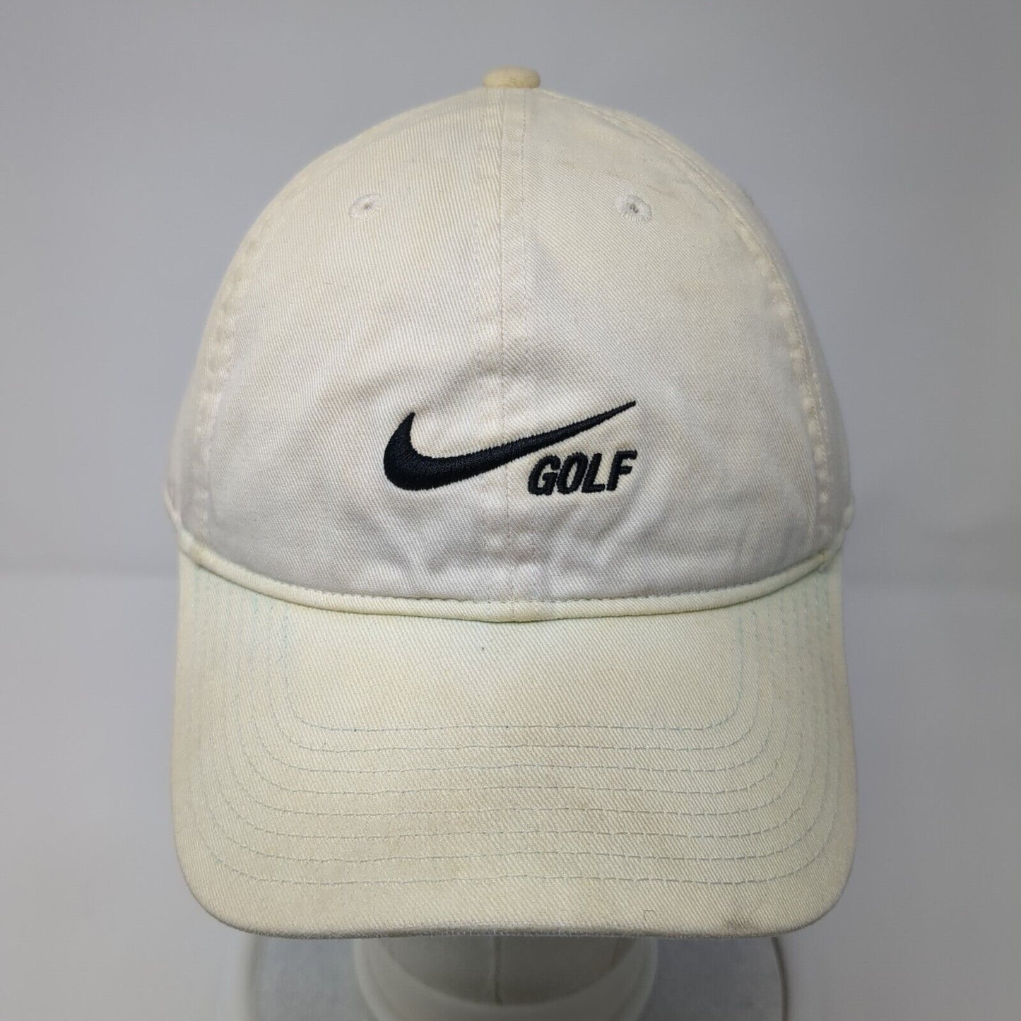 Nike Golf Strapback Hat Cream One Size Adjustable Embroidered 6 Panel Dri-Fit
