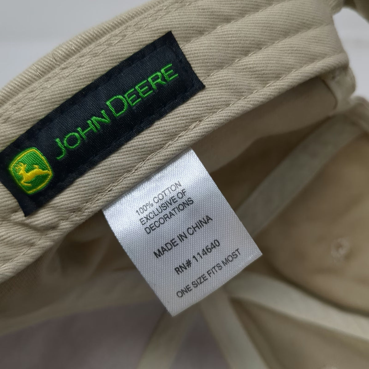 John Deere Baseball Cap Beige OSFM Stotz Equipment Side Logo Cotton Hat Slide