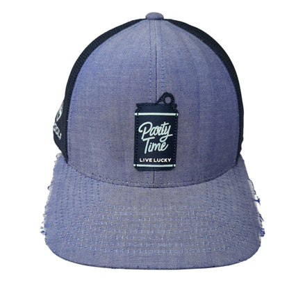 Party Time Live Lucky Top Golf Snapback Trucker Hat Blue OS Mesh Back Distressed