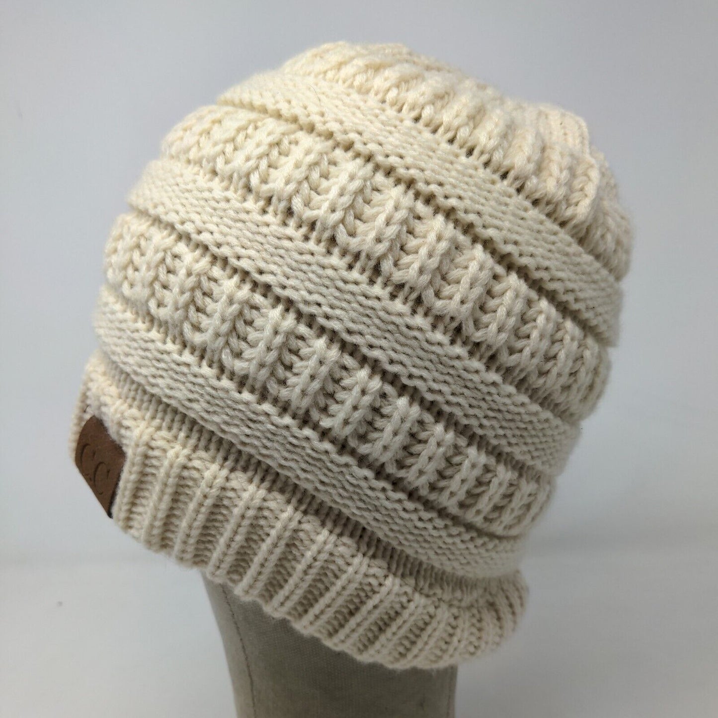 C.C. Exclusives Womens Knit Beanie Hat Cap Cream 100% Acrylic Cable Knit