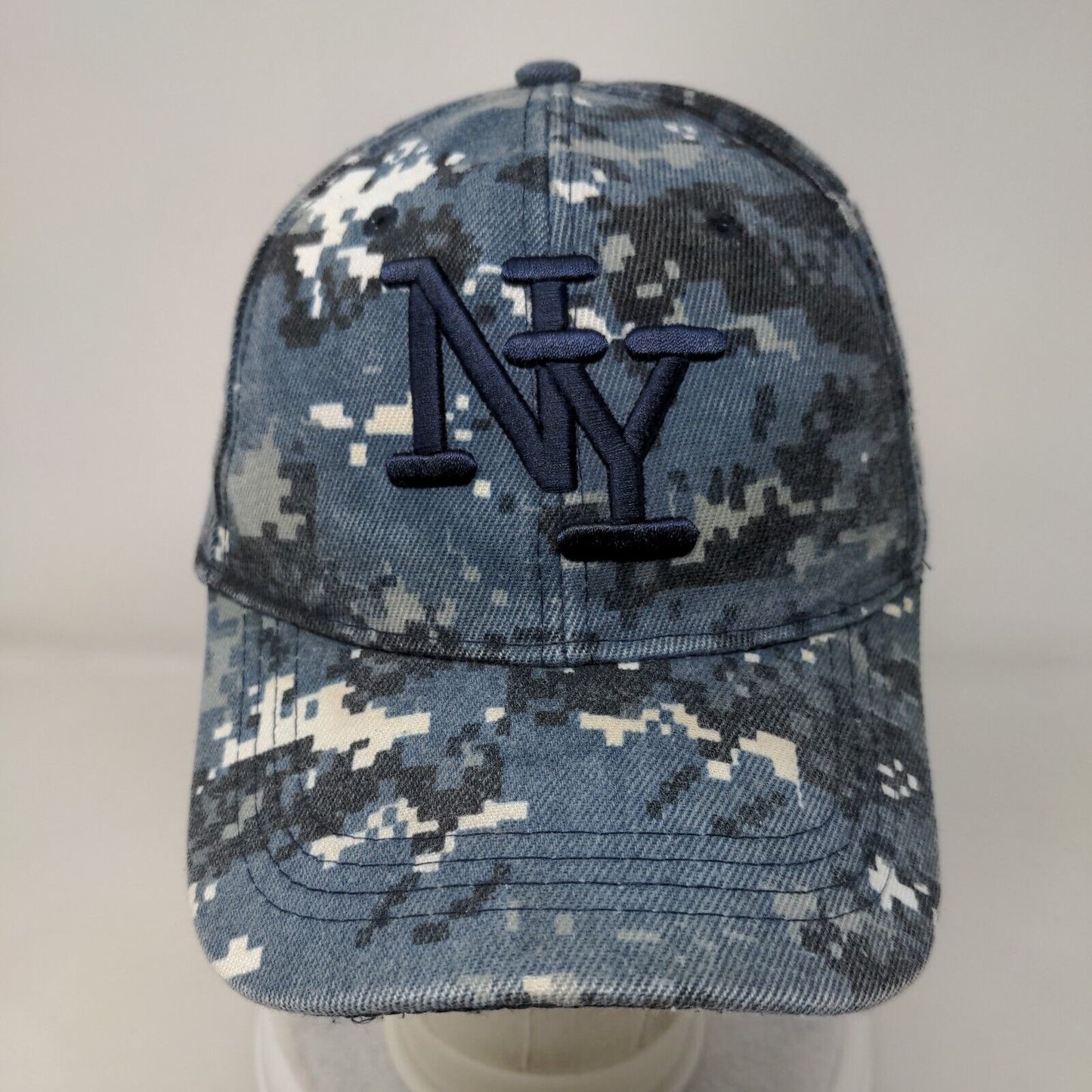 NY New York Strapback Hat Blue Camo One Size Embroidered Vent Holes
