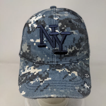 NY New York Strapback Hat Blue Camo One Size Embroidered Vent Holes