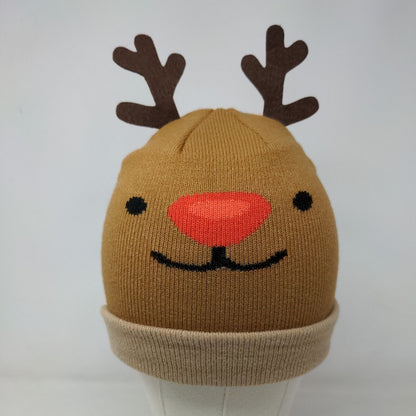 Gertex Boy's Knit Beanie Cap Hat Tan Size 4-6X Reindeer Antlers Ears