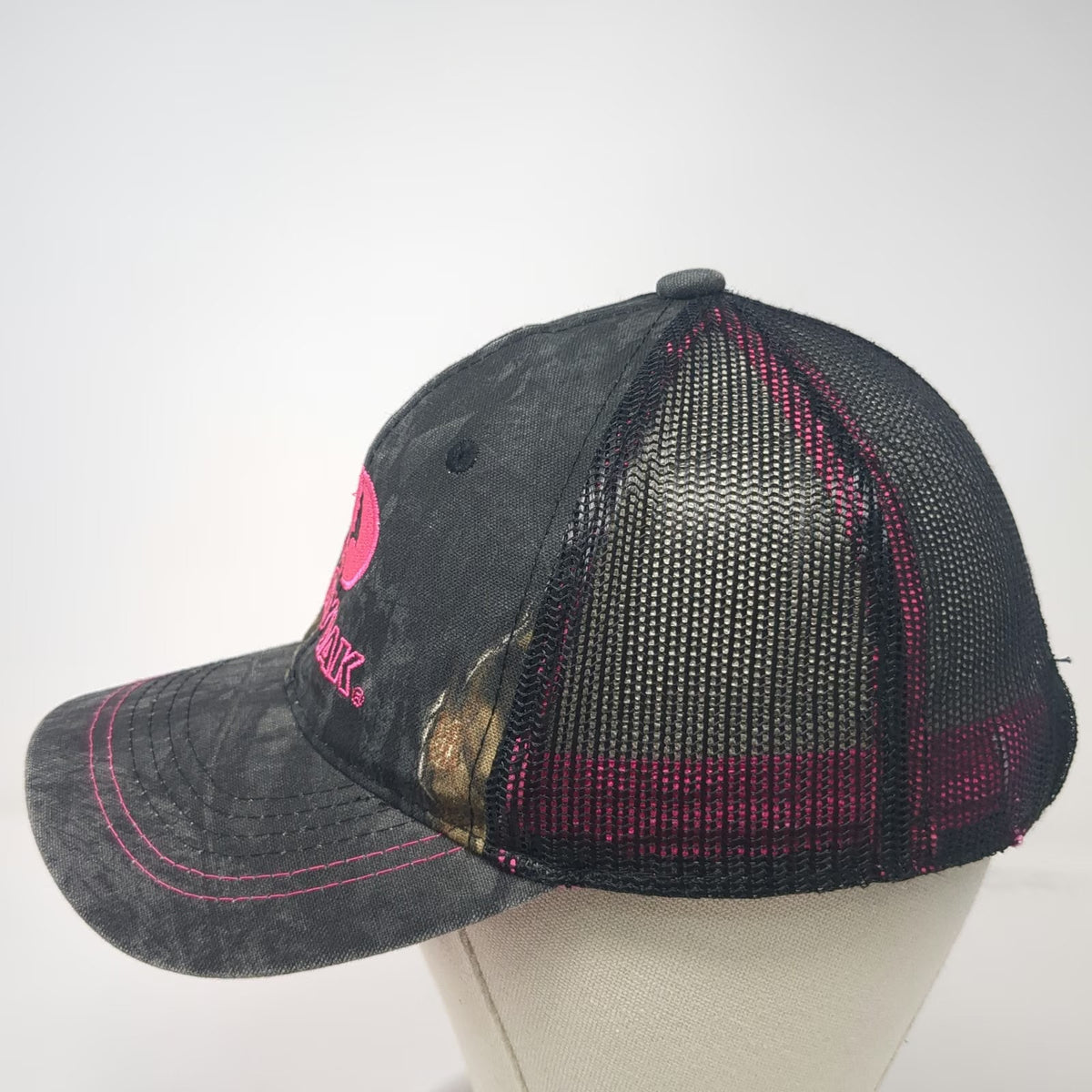 Mossy Oak Baseball Cap Black Pink Camo One Size Mesh Back Strapback Hat