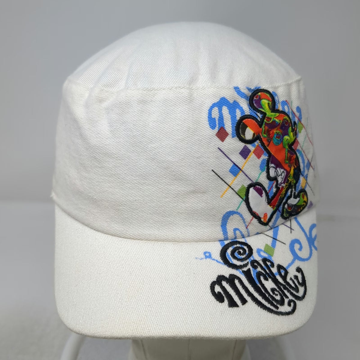Disney Parks Army Cap White OSFM Strapback Abstract Mickey Graphic Cotton Hat