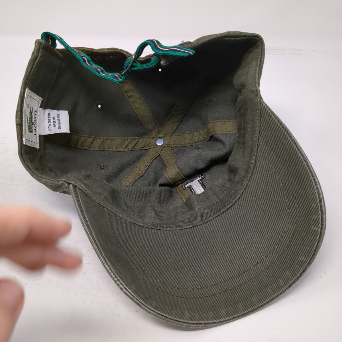 Lacoste Baseball Cap Green One Size Embroidered Letter L Striped Slideback Hat